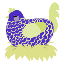 Illegitimate Son, a indigo and lemon chicken with a lace pattern