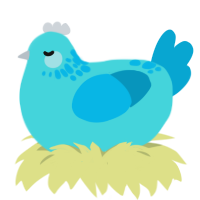 A aqua and cerulean chicken with a neck-speckle pattern