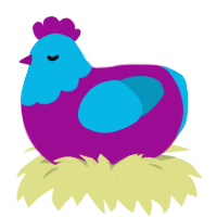 prune juice, a plum and cerulean chicken with a head pattern