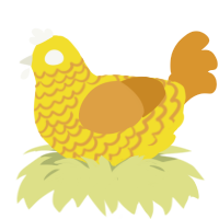 A yellow and orange chicken with a lace pattern