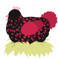 A sable and crimson chicken with a speckle pattern