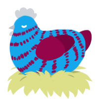 A sky and maroon chicken with a bar pattern