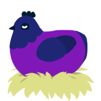 Jam, a violet and navy chicken with a head pattern