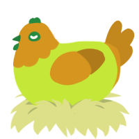 A lime and ochre chicken with a head pattern