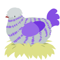 Chonk, a silver and blurple chicken with a bar pattern