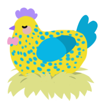 Easter Egg, a yellow and cerulean chicken with a speckle pattern