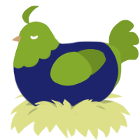(unnamed), a navy and chartreuse chicken with a head pattern
