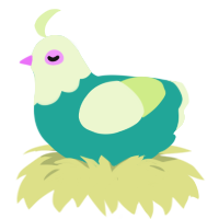 Roquefort, a turquoise and apple chicken with a head pattern
