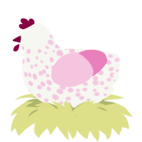 Freakus jr, a white and pink chicken with a speckle pattern