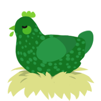 A leaf and viridian chicken with a speckle pattern
