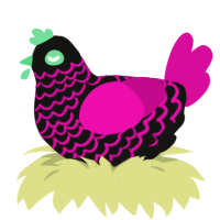 Blacklight, a black and fuchsia chicken with a lace pattern