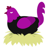 Mayoi, a black and plum chicken with a head pattern