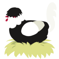Alstaer Bawksong, a sable and white chicken with a head pattern