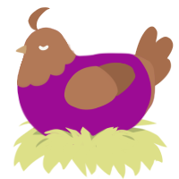 Uncrustables, a plum and brown chicken with a head pattern