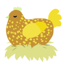 Banana Boat, a gold and yellow chicken with a speckle pattern
