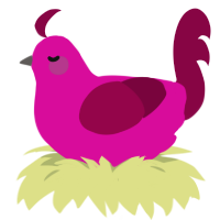A fuchsia and maroon chicken