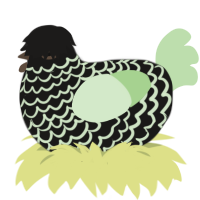 Nugget, a sable and gluppy chicken with a lace pattern