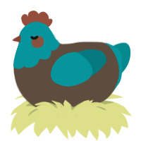 A bark and teal chicken with a head pattern