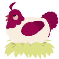 Red Velvet, a cream and maroon chicken with a head pattern