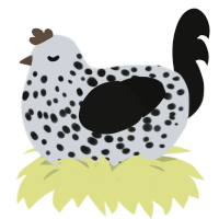 Sea Bunny, a mist and black chicken with a speckle pattern