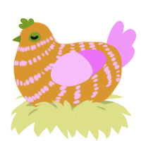 Grain, a orange and lavender chicken with a bar pattern