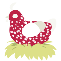 Big Eyed Shroom, a crimson and white chicken with a speckle pattern