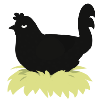 Raven, a black chicken with a speckle pattern