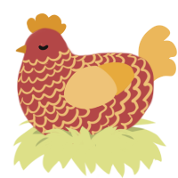 A red and honey chicken with a lace pattern
