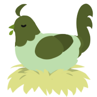 A gluppy and olive chicken with a head pattern