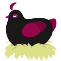 Epsilon, a sable and maroon chicken
