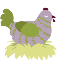 A lilac and chartreuse chicken with a bar pattern