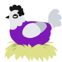 A violet and mist chicken with a head pattern