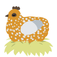 (unnamed), a orange and mist chicken with a speckle pattern