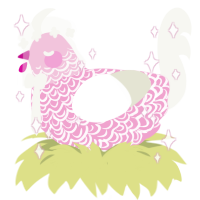 Cupid, a pink and white chicken with a double-lace pattern