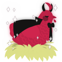 Crim, a crimson chicken with a lace pattern