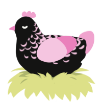 A black and pink chicken with a half-lace pattern