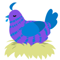 A blurple and sapphire chicken with a bar pattern