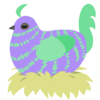 A lilac and spring chicken with a bar pattern