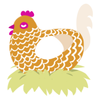 A orange and cream chicken with a lace pattern