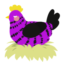 A amethyst and black chicken with a bar pattern
