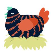 A tumblr and vermilion chicken with a bar pattern
