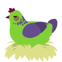 A grass and overcast chicken with a neck-speckle pattern