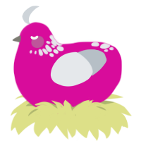 A fuchsia and mist chicken with a neck-speckle pattern