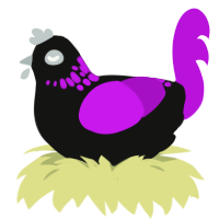 A black and amethyst chicken with a neck-speckle pattern