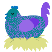 A teal and blurple chicken with a double-lace pattern