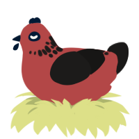 A red and sable chicken with a neck-speckle pattern