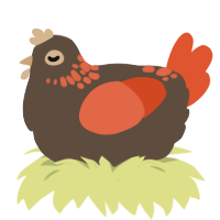 schokobon, a bark and vermilion chicken with a neck-speckle pattern