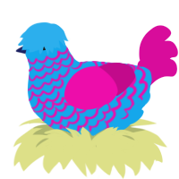 A sky and fuchsia chicken with a lace pattern
