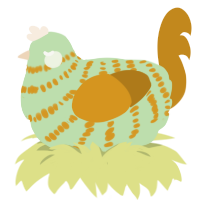 A gluppy and ochre chicken with a bar pattern