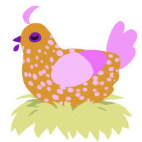 A orange and lavender chicken with a speckle pattern